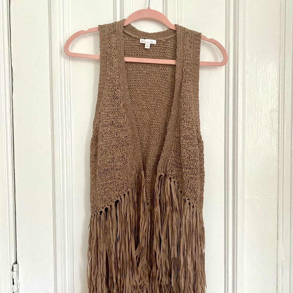 Brown Fringe Knit Vest
